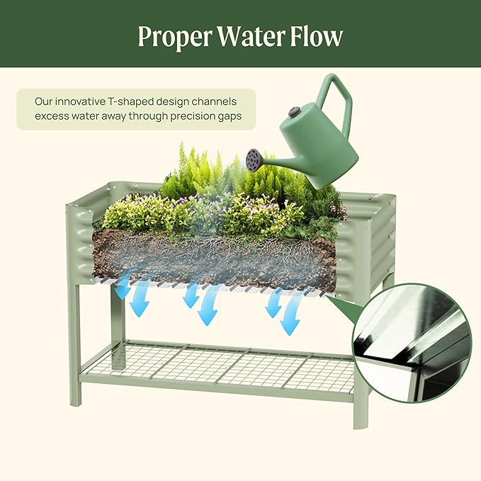Elevated Raised Garden Bed-V Series, 2' x 4' Garden Beds with Legs & Storage Rack for Patio Porch, 700 Lbs Weight Capacity, Outdoor Planter Boxes for Gardening Herbs Vegetables Flowers, Pearl White