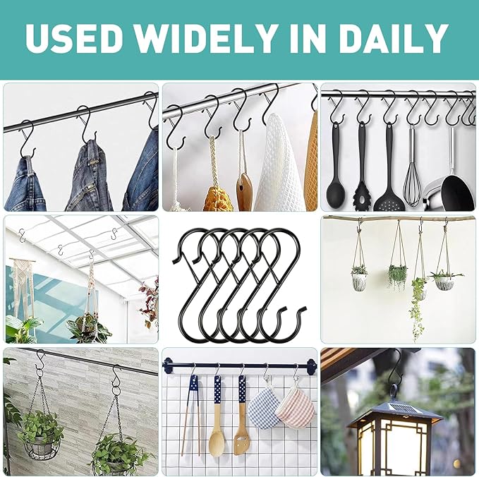 Navona 40 Pcs S Hooks for Hanging Heavy Duty, 3.5-inch Heavy Duty Metal S Hook with Safety Buckle, Suitable for 0.5 inch Rods, S Hook for Hanging Plants, Closet, Kitchen Utensil, Pot, Pan, Bags