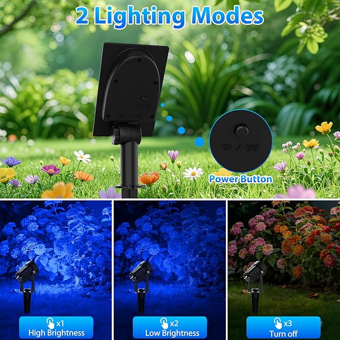 T-SUNUS Solar Spot Lights Blue Metal Outdoor Christmas Spotlights with 9.8ft Cable, IP65 Waterproof Separated Panel for Yard Driveway Pathway Pool Tree Patio Landscaping Wall Flag Trees Halloween