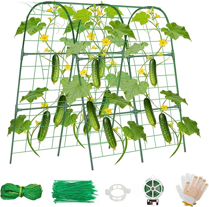 Cucumber Trellis for Raised Bed, U-Shape Garden Trellis for Climbing Plants Outdoor, Metal Arch Vegetables Trellis, Plant Support for Grape Vine Beans Squash Peas Flower