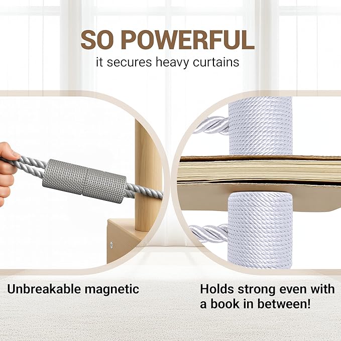 Hion Magnetic Curtain Tiebacks Grey 4 Pack, Curtain Tiebacks Buckles Holdbacks Holders Hooks Clip for Home Bedroom Office Decorative Thick or Thin Curtain