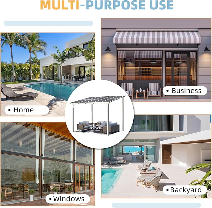 AECOJOY 10' x 8' Pergolas and Gazebos on Clearance in White, Large Wall Mounted Pergola, Outdoor Patio Lean to Gazebo Metal Awnings for Decks,Patio, Porch, Backyard and More