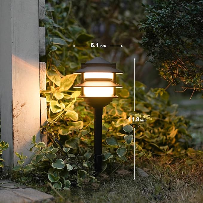 GOODSMANN Landscape Lighting 8PK Pathway Lights Low Voltage 2.2 Watt LED 12V AC Landscape Lights 30 Lumen Warm White with Cable Connectors Metal Stakes 9122-21102-08A