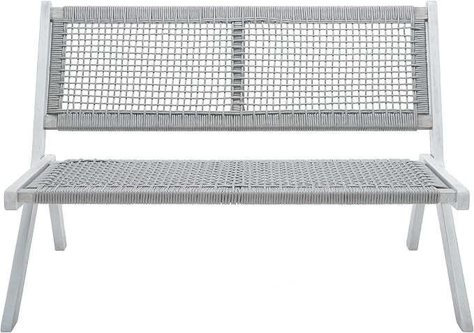 SAFAVIEH Outdoor Collection Kobina Grey Acacia Wood/Grey Rope Foldable Bench (Fully Assembled)