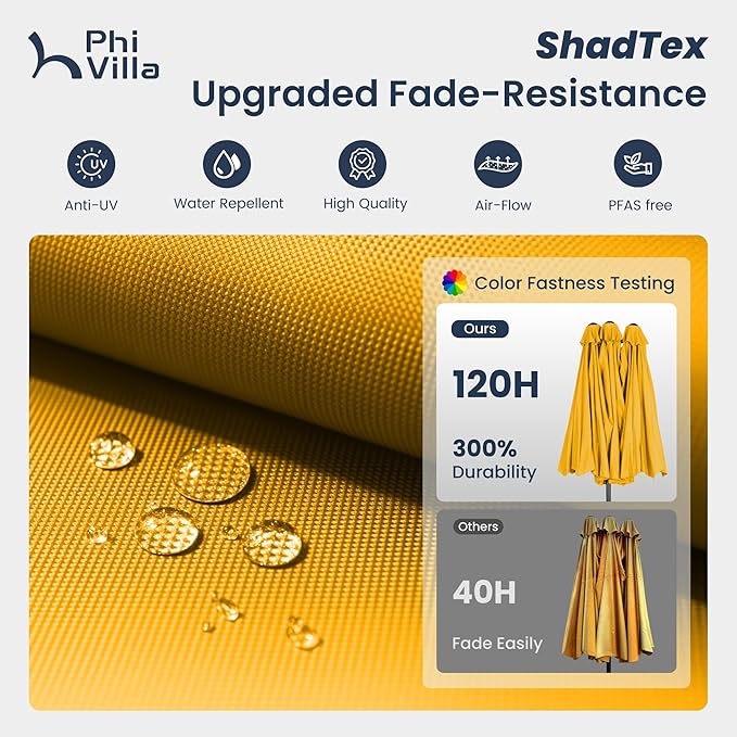 PHI VILLA 15ft Large Patio Umbrellas with Base Included, Outdoor Double-Sided Rectangle Market Umbrella with Stand, Outside Umbrellas for Poolside Lawn Garden, Golden Yellow