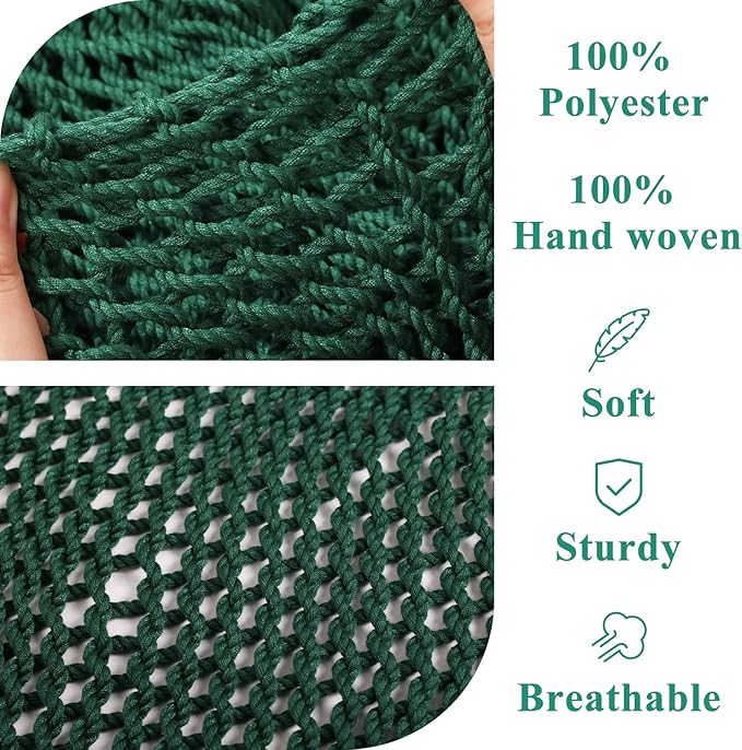 Upgraded Caribbean Hammock Chair with Detachable Metal Bar, Large Hammock Swing Chair, XL Rope Hanging Chair for Outdoor Indoor, 330 LBS Weight Capacity, ForestGreen