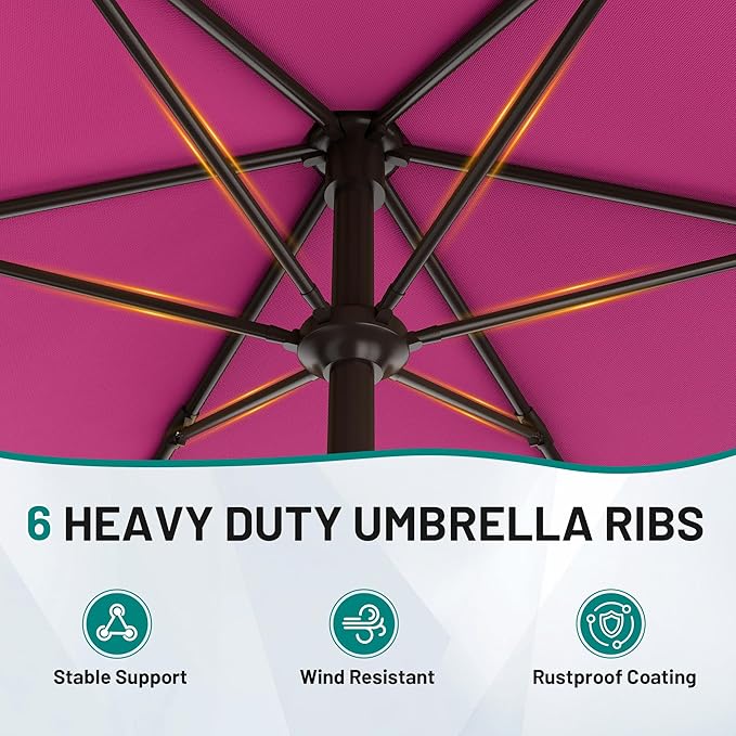 AreShark 7.5FT Patio Umbrella Table Market Umbrella with 6 Sturdy Ribs, Button Tilt/Crank, Heavy-Duty Outdoor Umbrellas for Pool, Deck, Garden and Backyard, Rose Pink