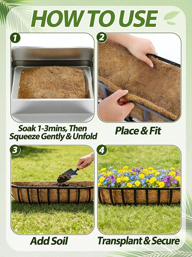 36in Arched Coco Liners for Window Planter Box - 4 Pack 100% Natural Coconut Coir Fiber Liner Replacement for Deck Flower Box, Garden Railing Fence Trough, Wall Planter Basket