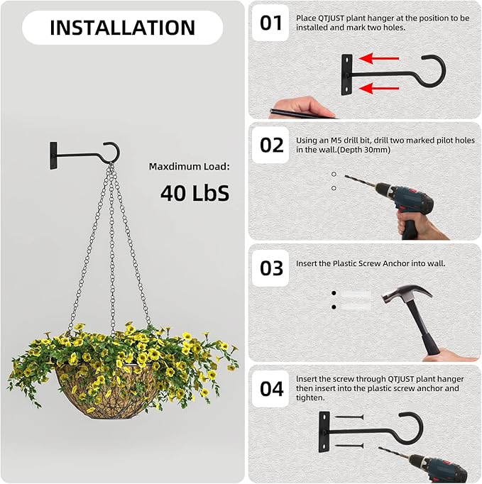 Ceiling Hooks for Hanging Plants 4pack 2.5inch Wall Mount Plant Hooks Meatl Plant Hanger Indoor for Hanging Lanterns, Bird Feeder, Flower Basket, Home Decor Indoor & Outdoor