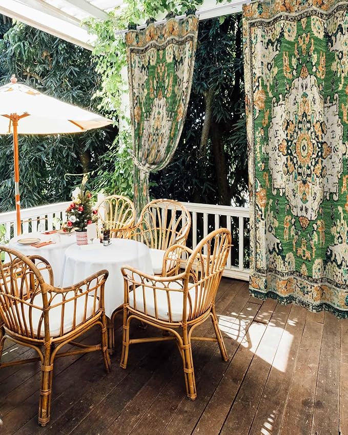 Ombre Green Boho Outdoor Curtains for Patio Waterproof, Grommet Privacy Curtain Drapes Weatherproof Outside Curtains for Porch GazeboPergola Cabana 2 Panel 54x108inch Vintage Ethnic Tribal Geometric