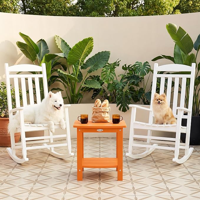 Y&M Outdoor Side Table, HIPS Adirondack Small Double Layer Table, Waterproof Square Outside Table, Balcony End Tables for Patio, Pool, Porch, Deck, Indoor or Outdoor Use, Orange