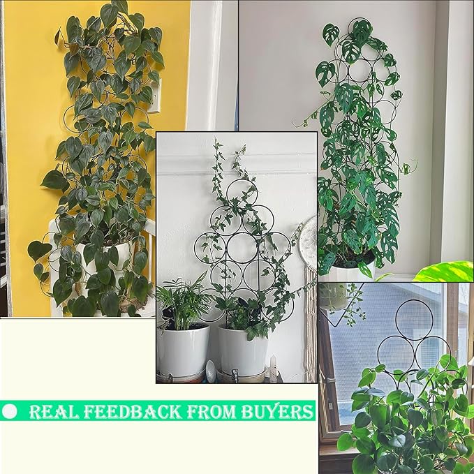 Trellis for Climbing Plants Indoor, 3 Pack Stackable Garden Trellis for Potted Plant Support, 14.2 Inch Small Houseplant Metal Wire Trellis for Vine Ivy Rose Plant Trellis (Black)