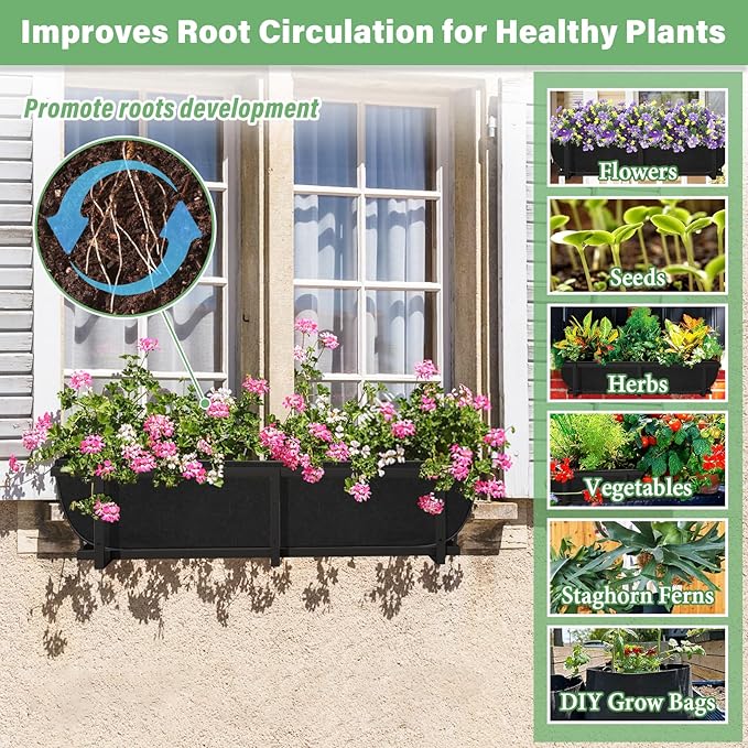Riare 4 Pack 30 Inch Black Fabric Window Box Liners- Felt Square Trough Planter Basket Liners Replacement, Non-Woven Hanging Flower Plant Box Liner for Outdoor Plants Garden Fence- Avoid Birds Nesting