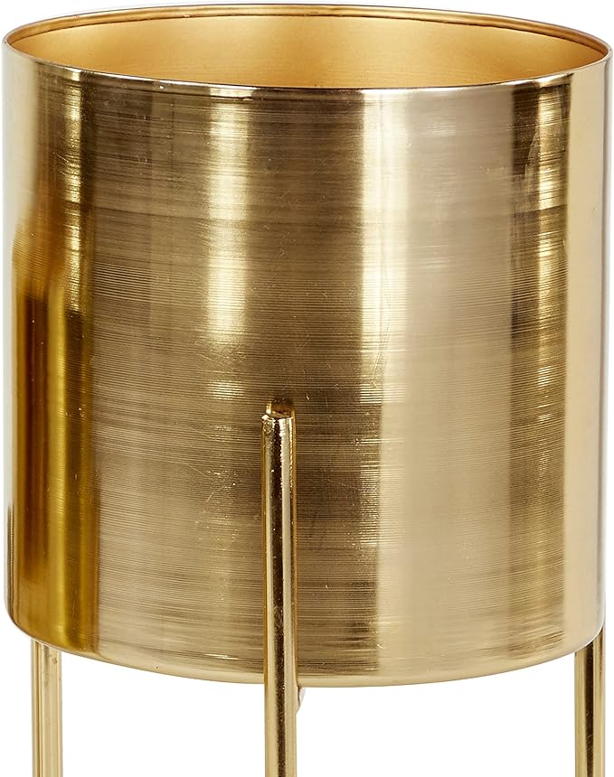 Deco 79 Metal Indoor Outdoor Planter Large Planter Pot with Removable Stand, Set of 3 Planters 18", 14", 12"H, Gold