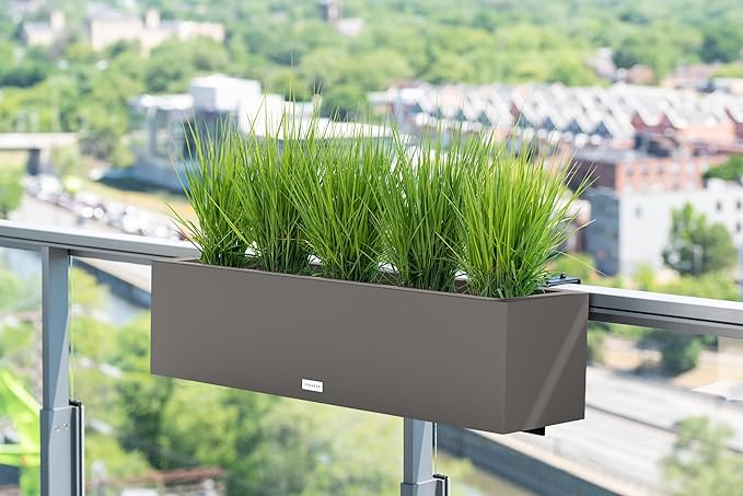Veradek Block Series Railing Planter - Rectangular Flower Box for Outdoor Balcony/Fence | Durable All-Weather Use with Adjustable Brackets | Modern Décor for Flowers, Succulents, Hanging Plants