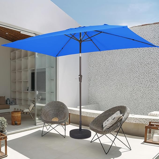 JEAREY 6.5x10 ft Rectangular Patio Umbrellas Rectangle Outdoor Umbrella with Push Button Tilt and Crank, Market Table Umbrella 6 Sturdy Ribs UV Protection for Poolside Garden Backyard Deck, Royal Blue