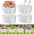 MADHOLLY Railing Planter with Drainage Holes - Sturdy Bucket Pots for Railing Fence, Countryside Style Metal Flower Pots for Herbs Balcony Garden Yard Decor, 4Pcs, White