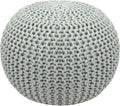 COTTON CRAFT Round Pouf Ottoman - Knitted Cotton Braid Cord Cable Dori Floor Pouf Foot Stool Accent Furniture Chair Seat Bean Bag - Living Room Bedroom Kids Room Nursery Dorm - 20 x 14- Ash Grey