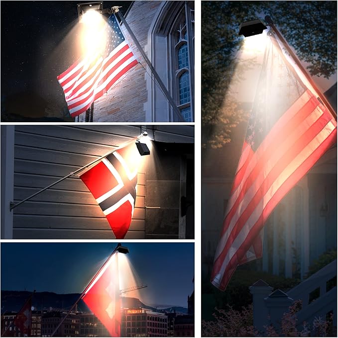Solar Flag Pole Light, Bright Warm White 3000k Flagpole Light Upgrade Solar Powered for 5ft 6ft Flag Pole, Outdoor Dusk to Dawn Led Solar Lights, Outside House Garden Yard American Flags Decor,Black
