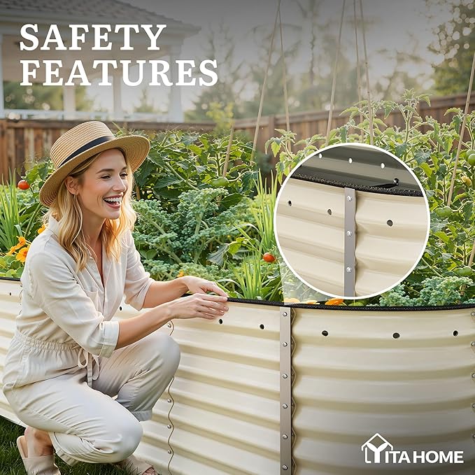 YITAHOME 24" Tall 9 in 1 Large Raised Garden Bed Kit, 8x2x2ft Galvanized Metal Planter Box with Gloves and Safety Rubber, Outdoor Above Ground Planters for Plants Vegetables Flowers, Cream Yellow
