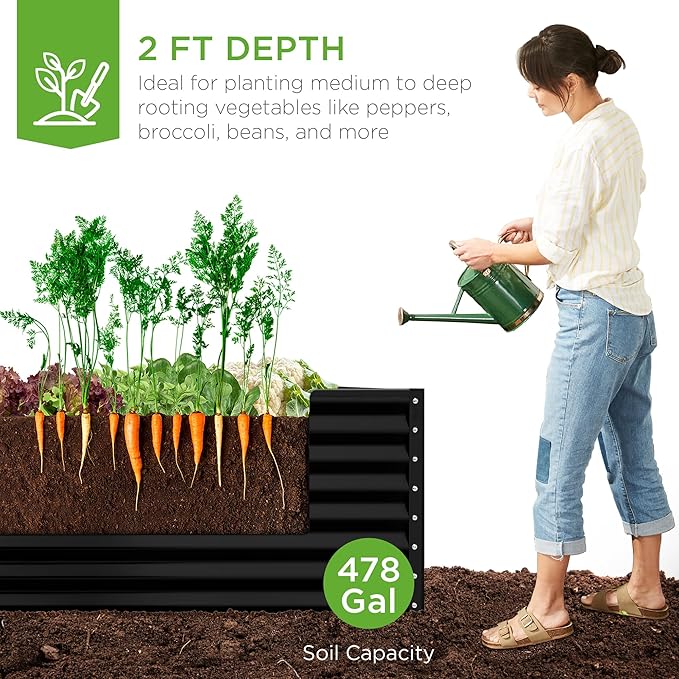 Best Choice Products 8x4x2ft Outdoor Metal Raised Garden Bed, Deep Root Planter Box for Vegetables, Herbs & Flowers, 478-Gallon Capacity, 100% Non Toxic Materials - Black