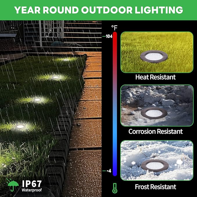 LED Well Light Kit, 6 Pack In Ground Landscape Lights and 100W Transformer and 100FT Cable and 30 Wire Connectors, 12V IP67 Waterproof Aluminum for Patio Pathway Lawn 6W 580LM