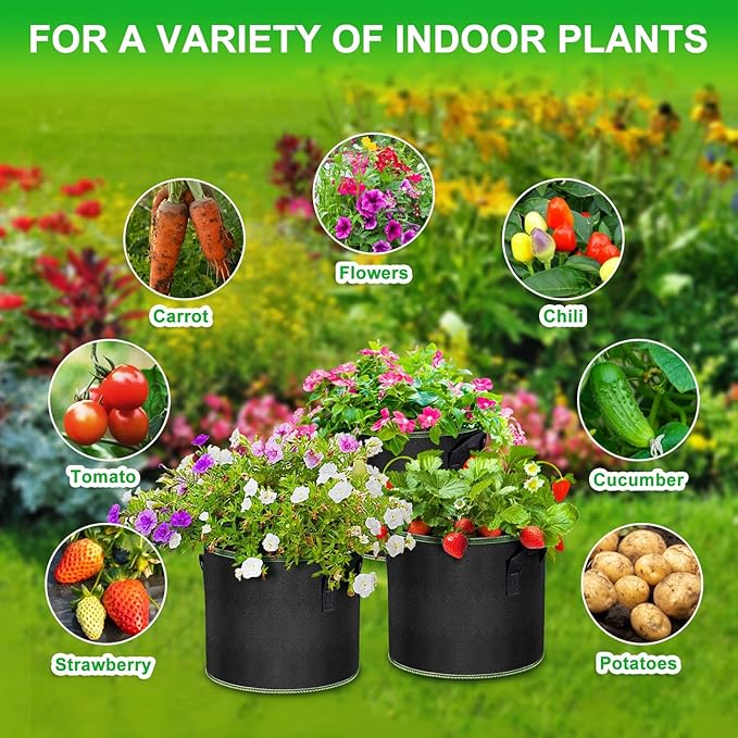 5 Gallon Grow Bags-3 Pack, Thickened Nonwoven Fabric Aeration Planter Bags with Handles, Heavy Duty Vegetable/Flower/Potato Planting Pots for Garden Outdoor