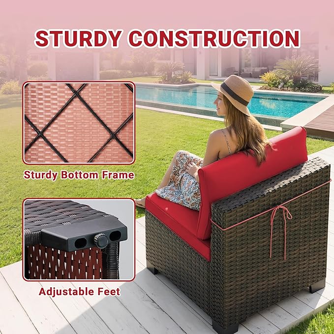LEVELEVE 7 Pieces Outdoor Patio Furniture Sets,Rattan Conversation Sectional Set,Manual Weaving Wicker Patio Sofa with Tea Table