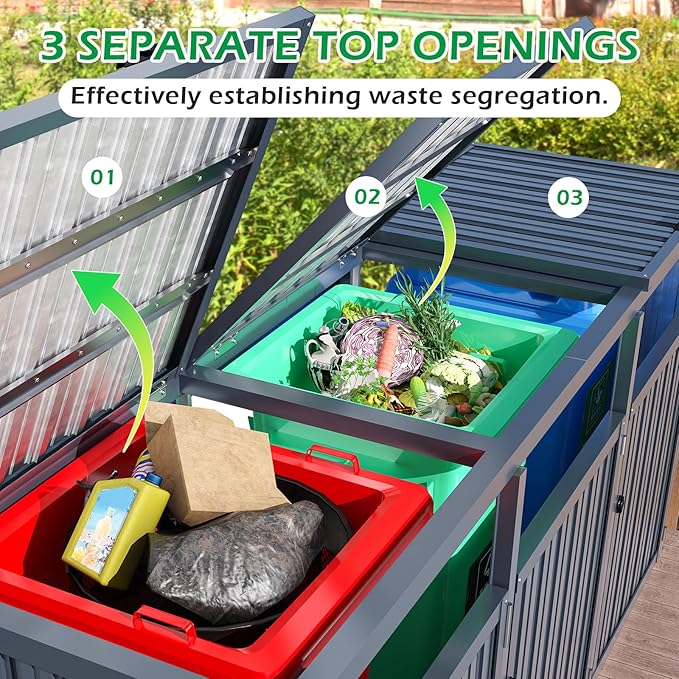 AECOJOY Outdoor Trash Can Storage Shed for 3 Garbage Cans, 73 Cu.Ft Outside Garbage Can Storage Sheds & Outdoor Storage Clearance, Dark Grey Outdoor Horizontal Storage Cabinet Waterproof