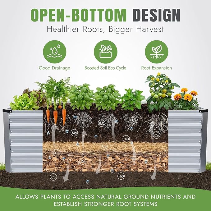 INNO STAGE 6x3x2ft Galvanized Raised Garden Bed, Raised Garden Bed Kit-Metal Planter Box Outdoor, Planting for Vegetables, Fruits, Herbs, Flowers, Silver