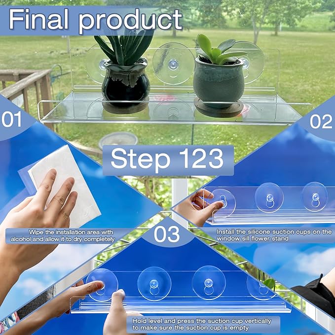 2-Pack 15 Inch Acrylic Window Boxes Plant Shelves, with Suction Cup Window Sill Extender, for Indoor/Outdoor Succulents, Micro Greens, Seed Starter Pots, Herb Planters