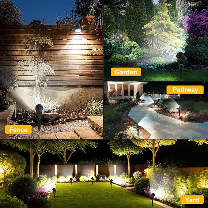 T-SUNUS Christmas Solar Garden Spotlight Outdoor 6-in-1 White Landscape Spot Lights IP65 Waterproof Separated Panel Dusk to Dawn 6000K Spotlights for Tree Yard Driveway Pathway Porch Walkway Halloween