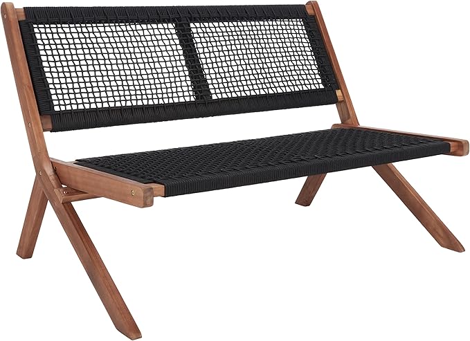 SAFAVIEH Outdoor Collection Kobina Natural Acacia Wood/Black Rope Foldable Bench