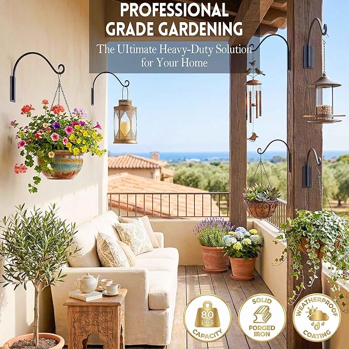 Qiang Ni Heavy-Duty Plant Hanger - 16 Inch 80lb Metal Wall Mount Plant Bracket for Indoor Outdoor Hanging Bird Feeders, Flower Baskets, Lanterns