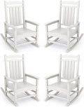 KINGYES Oversized Outdoor Rocking Chair Set of 4, High Density Polyethylene Patio Rocking Chairs with 330lbs Support for Adults, White