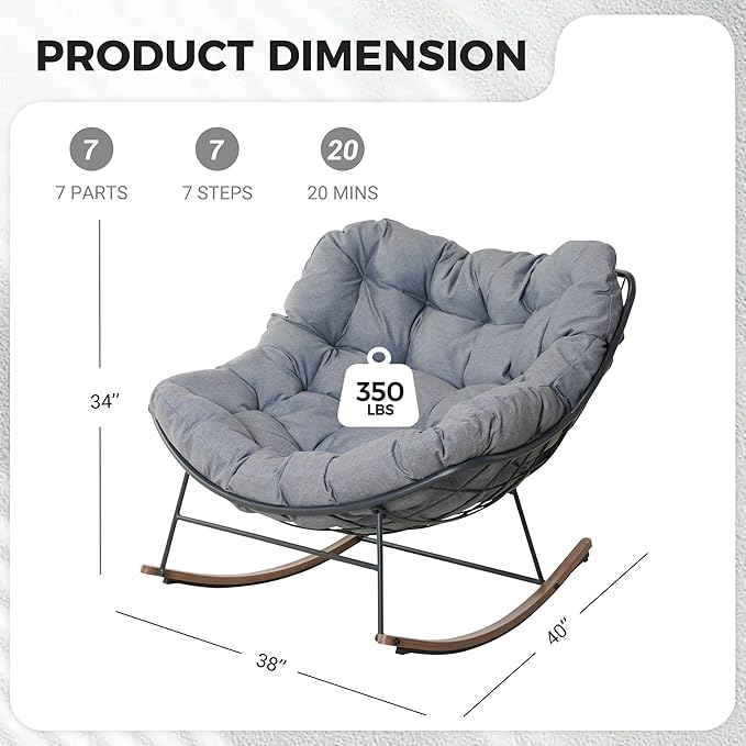 Grand patio Outdoor Rocking Chair, E-Coated Modern Cozy Lounge Rocker Chair with Cushion for Balcony Porch Patio, Gray