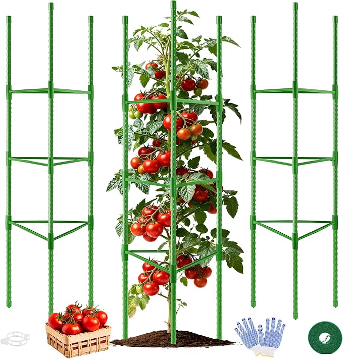 WAENLIR 3-Pack Tomato Cage for Garden, Up to 51 Inch Tomato Trellis for Raised Garden Bed, Plant Stakes for Pots, Durable Tomato Plant Support Garden Stakes for Climbing Plants (Green, 51 inch 3 Pack)