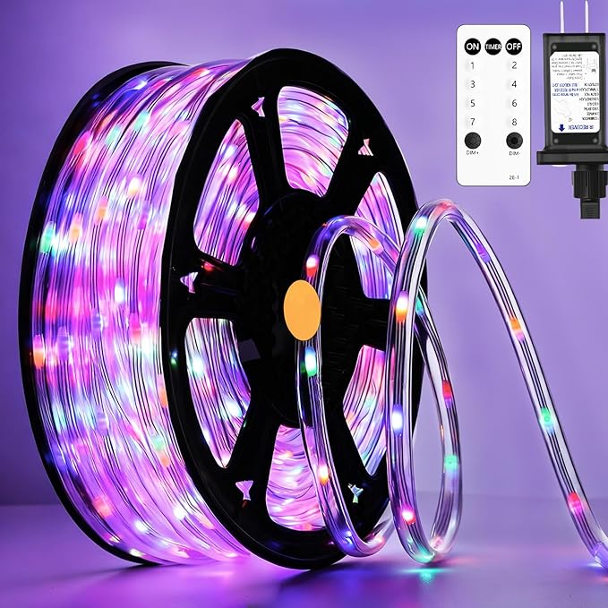 100FT 720 LED Christmas Rope Lights Outdoor Waterproof with Remote, 8 Modes and 4 Brightness Tube Lights for Patio, Outside, Garden, Indoor Outdoor Xmas Decoration (Multicolor)