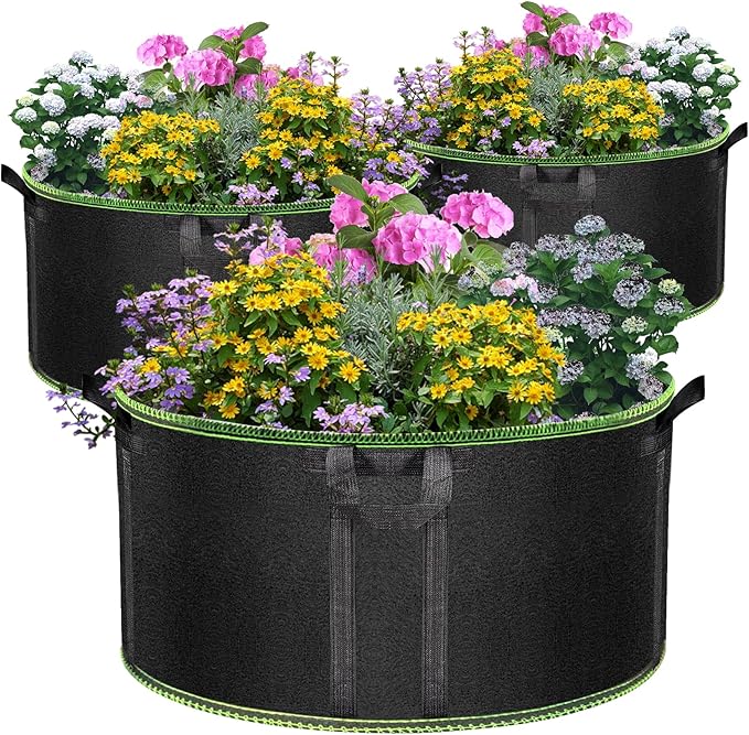 50 Gallon Large Grow Bags 3 Pack - 320G Thickened Nonwoven Aeration Planter with Reinforced Handles, Heavy Duty Black Cloth Pots for Garden Outdoor Large Plants Vegetables Flowers