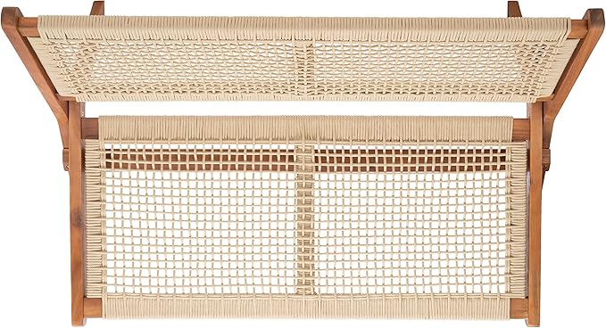 SAFAVIEH Outdoor Collection Kobina Natural Acacia Wood/Natural Rope Foldable Bench (Fully Assembled)