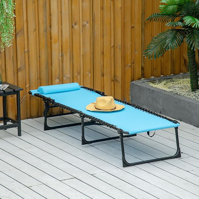 Outsunny Folding Chaise Lounge Chair, Patio Sun Tanning Chair, Outdoor Chaise Lounger with 4-Position Reclining Back, Breathable Mesh Seat for Beach, Poolside, Yard, Blue