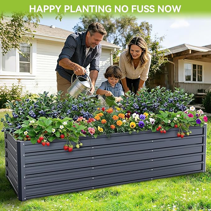 Ohuhu 8x3x1.9FT Metal Raised Garden Bed Outdoor, Reinforced Galvanized Steel Rustproof Planter Box, 100% Non-Toxic, 341 Gal Large Capacity Heavy Duty Raised Beds for Growing Vegetables Flowers Herbs