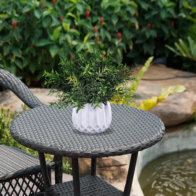 Winlyn 3 Pcs Faux Potted Plants Set - Artificial Eucalyptus, Rosemary, Boxwood Greenery in Small White Geometric Planters for Indoor Outdoor Desk Table Centerpiece Shelf Windowsill Home Office Decor