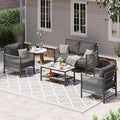 Aluminum Outdoor Patio Furniture Set with Dual-Layer Coffee Table, 4 Piece Modern Patio Conversation Sets with PE Rope, Outdoor Sectional Sofa with Thick Cushions for Balcony, Deck, Charcoal