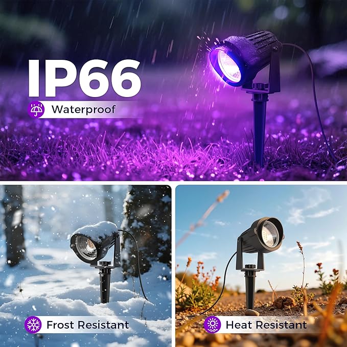 L LOHAS LED Tree Spotlight Outdoor, Purple Halloween Spot Lights for Yard, Auto On/Off 5W 120V Landscape Lighting for House, Holiday, Garden, Decoration, 450LM IP66 Waterproof, UL Listed, 2 Pack
