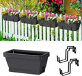 smusei 4 Pack 17 Inch Deck Railing Planter Boxes Window Boxes Planters Adjustable Balcony Planters Railing Hanging, Rectangular Fence Deck Rail Planter for Outdoor Plants Flower Pots Herb