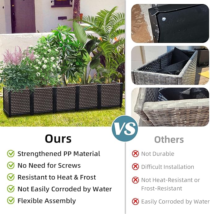 Large Planters for Outdoor Plants 14" Tall Planter Box, Raised Beds for Gardening Self Watering, Elevated Planter Box with Legs, Rectangular Garden Planters for Outdoor Plants Flowers, 78.7"L x 15.7"W