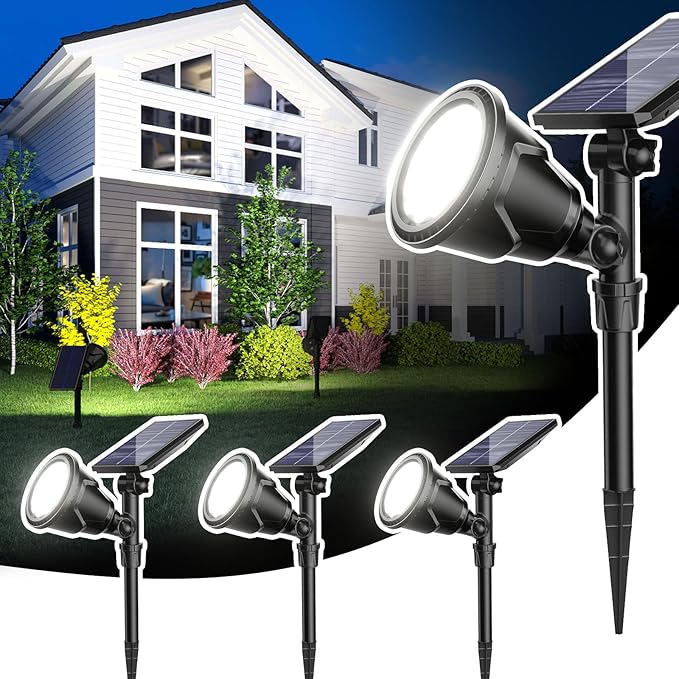 ROSHWEY Solar Outdoor Lights, Waterproof Solar Yard Lights 600LM Spot Light Outdoor for Tree Pathway Walkway Driveway Patio (Cool White, 4Pack)