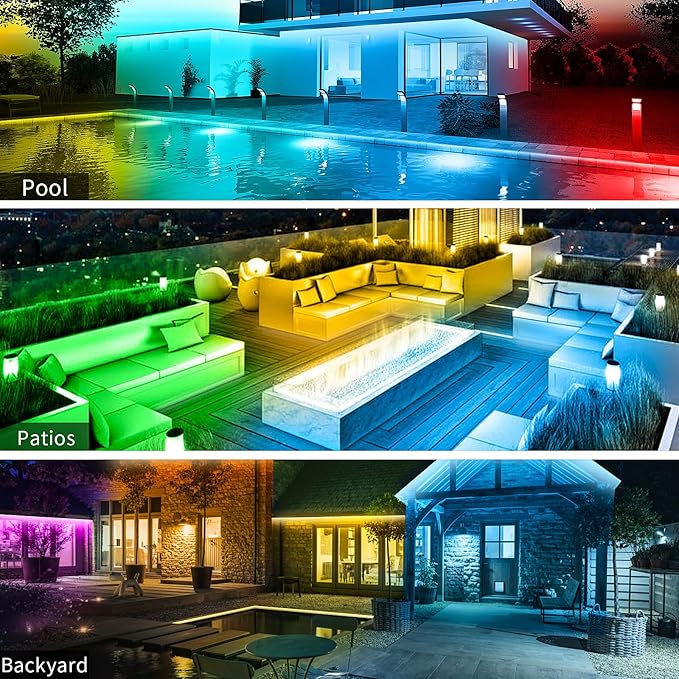 KSIPZE Outdoor led Strip Lights Waterproof IP68, RGB Outdoor led Lights with Button & Bluetooth App Control, Music Sync, Timer, Exterior Led Rope Lights for Decor Balcony, Roof, Garden, Pool