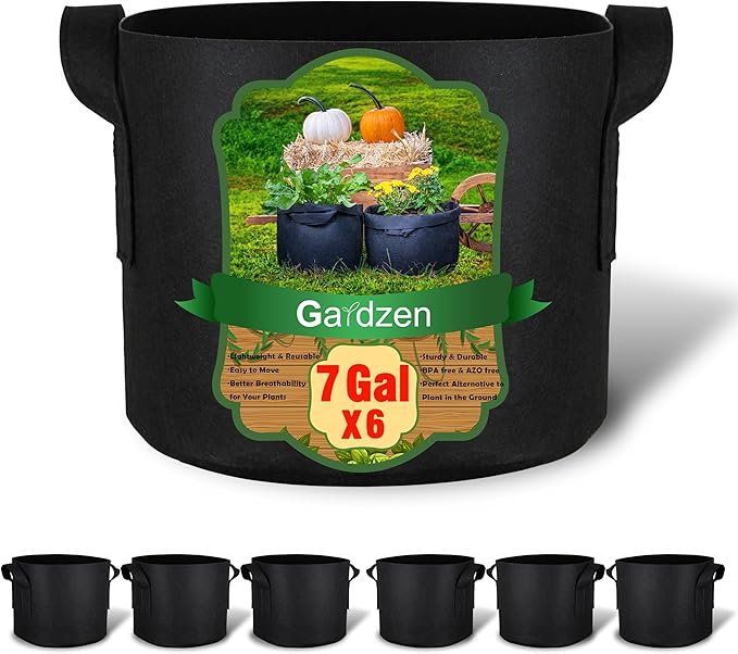 Gardzen 6-Pack 7 Gallon Grow Bags, Aeration Fabric Pots with Handles, Heavy Duty Cloth Pots for Plants
